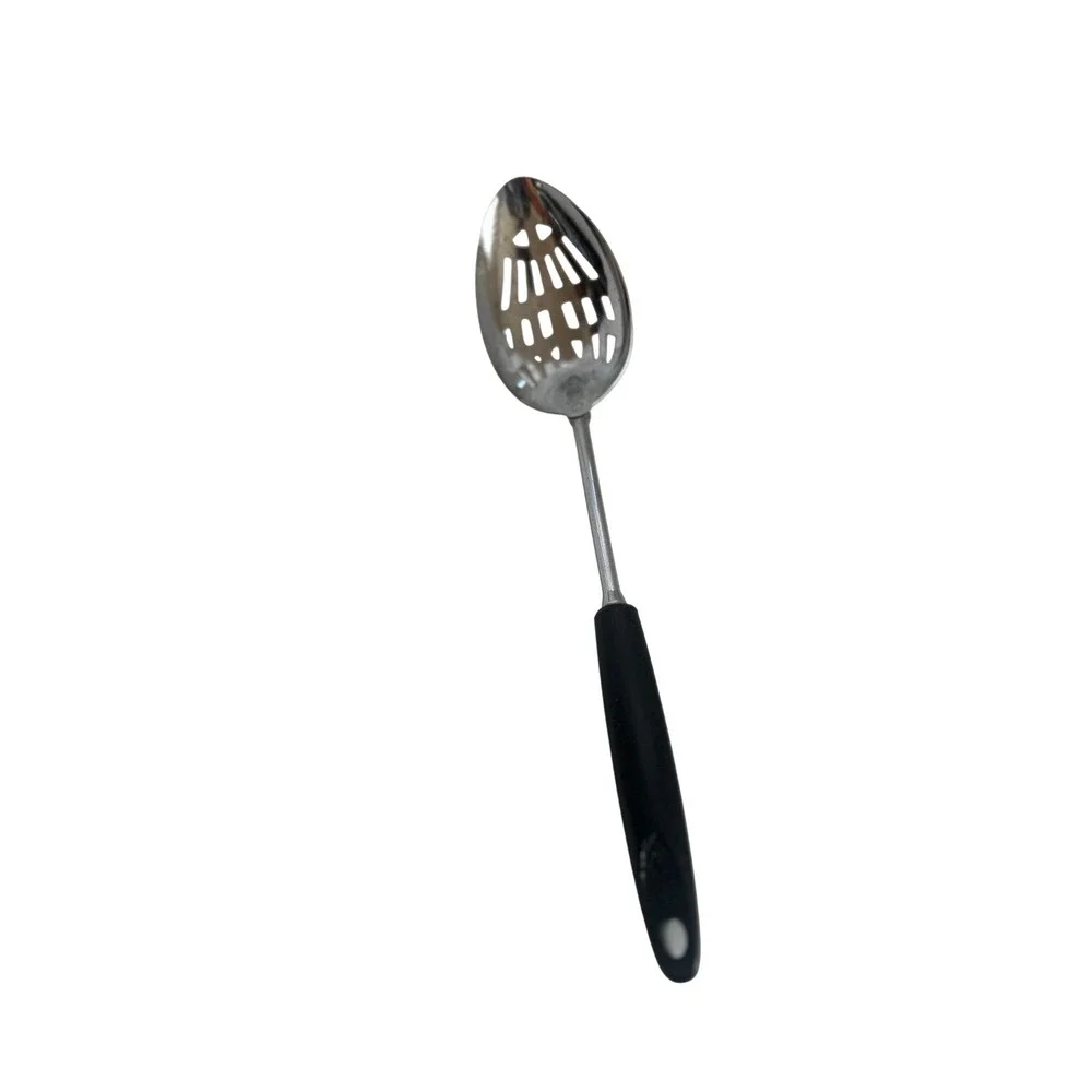 Ekco Vintage Slotted Serving Spoon‎ Chromium Plated Black Handle Made in USA